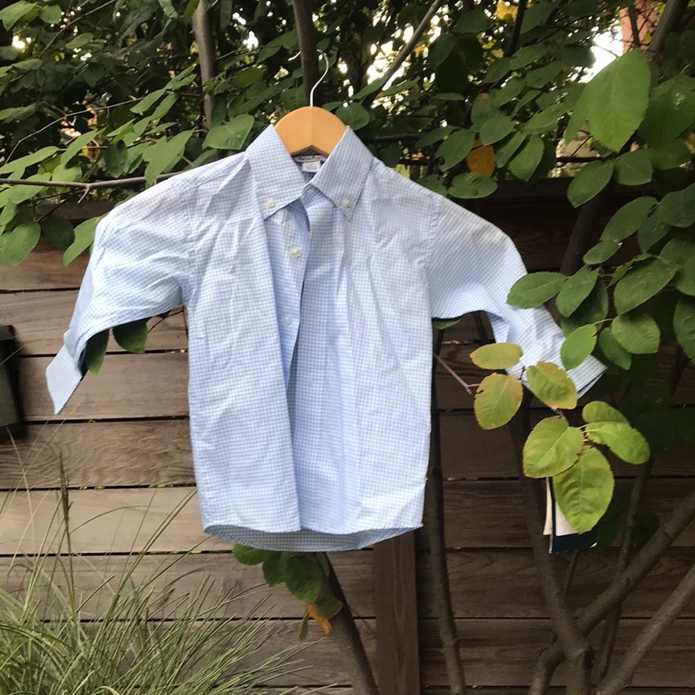 Blue and white checkered boys button down